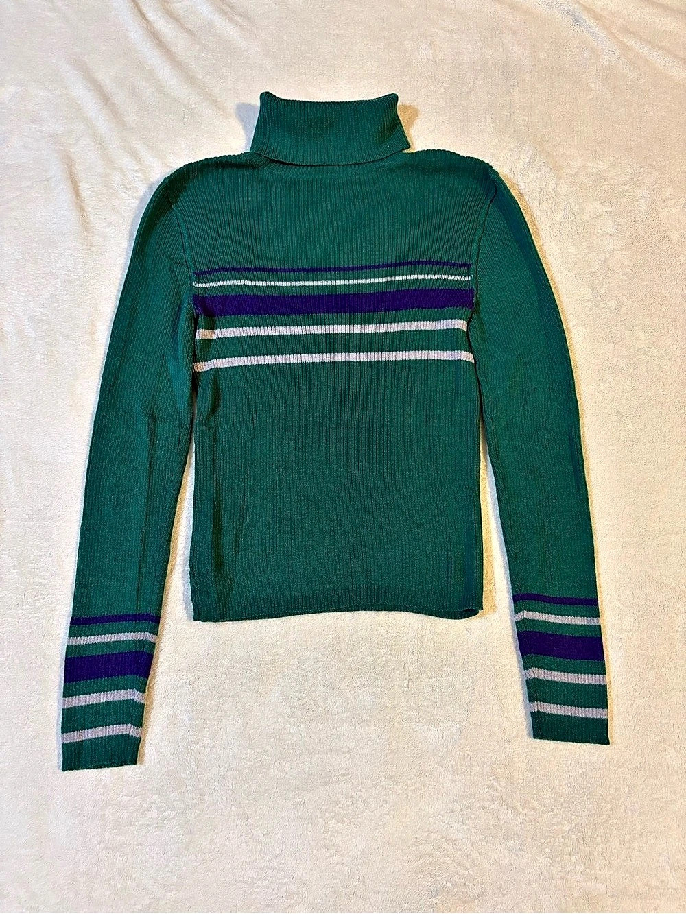 Free People We The Free Good Stripe Turtleneck Green & Purple Small